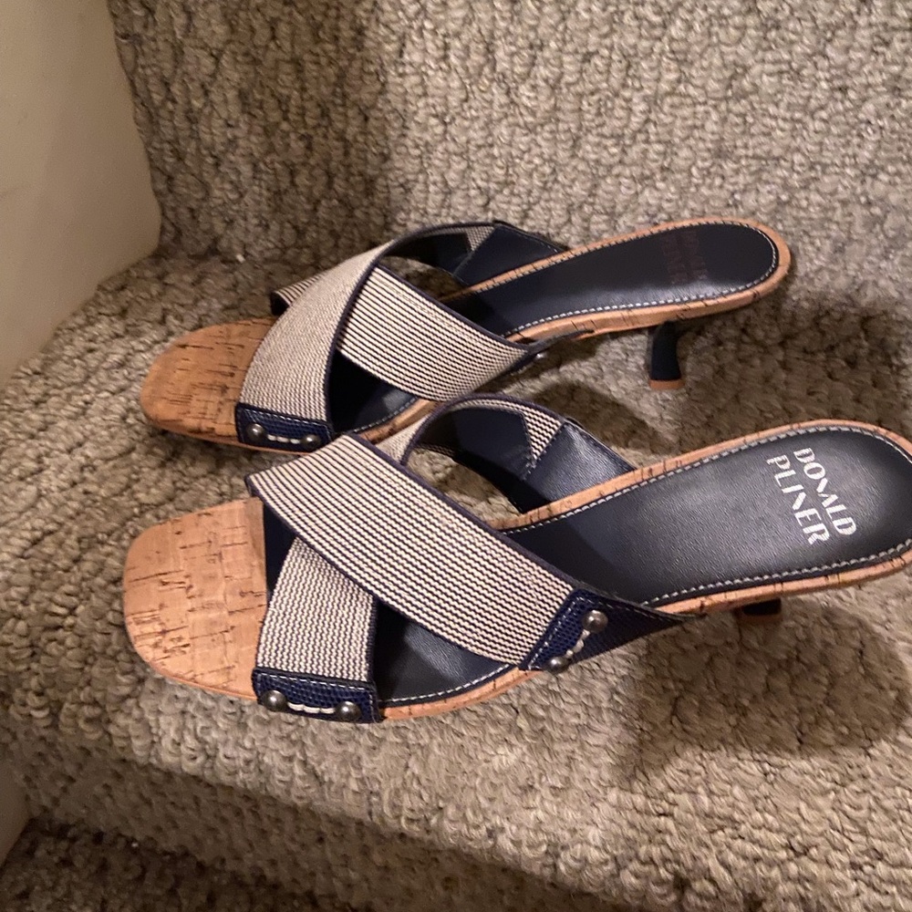 Donald J. Pliner Navy and Tan Heeled Sandals